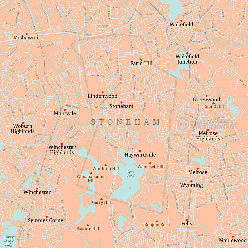 MA Middlesex Stoneham矢量路线图